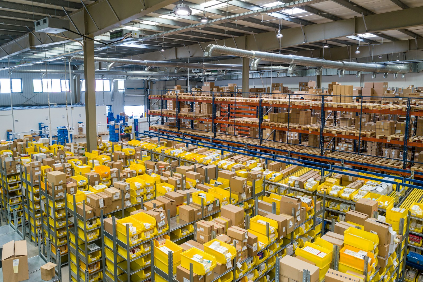Industrial warehouse logistics and inventory aisles